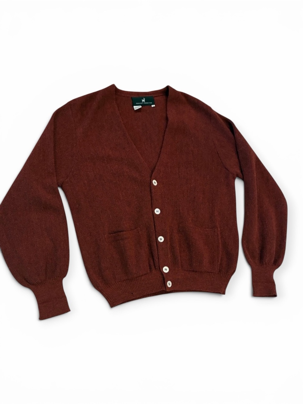 Men’s Peruvian Connection Burgundy Alpaca V-Neck Cardigan Men's Vintage